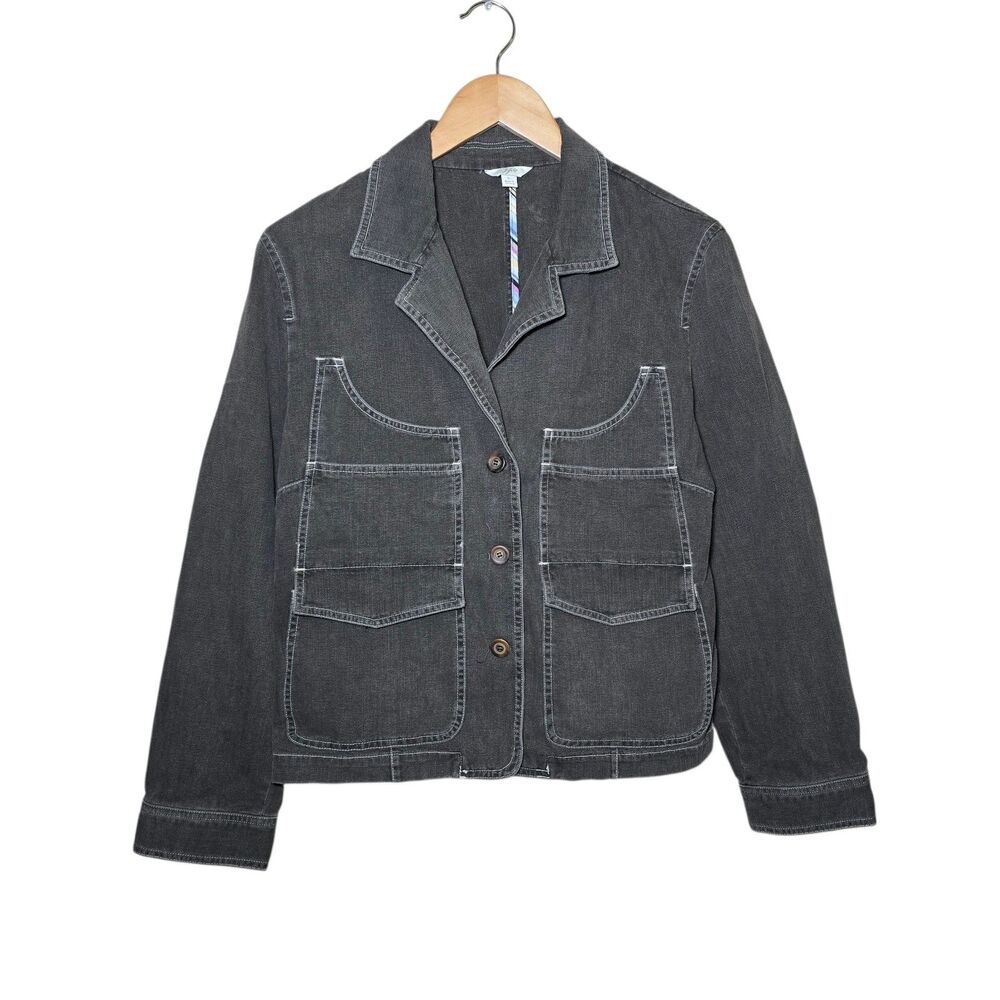 J. Jill Women’s Large Denim Jacket Dark Wash Grey/ Four Front Pockets Vintage
